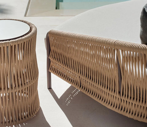 Beige Rope Daybed With Round Table And Off White Cushions