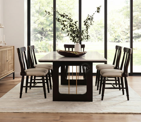 Kanak Designer 6 Seater Sheesham Wood Dining Table Set with Mishaan Quartz Top Table and Misha Chair (Black Finish)