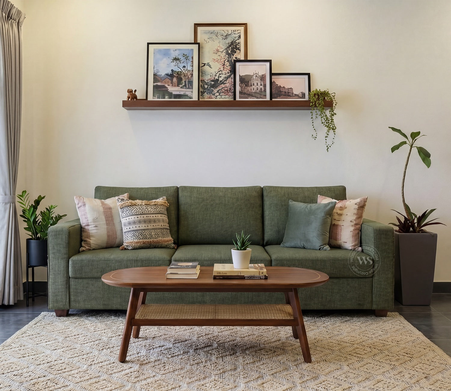 Albus 3 Seater Fabric Sofa (Sage Green)