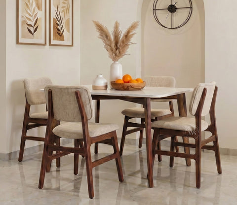 Vivara 4 Seater Dinining Set with Valence Quartz-Top Table and Vinara Upholstered Chair (Cottage Ivory)