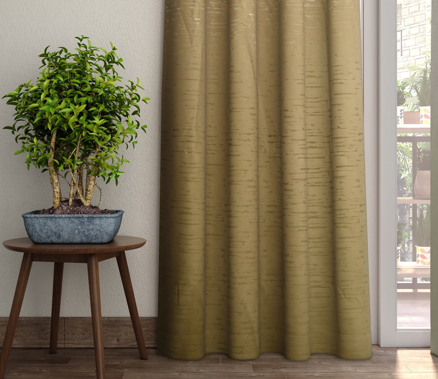 Solid Beige Light-Filtering Door Curtains Set of 2 (Beige, 7 Feet )
