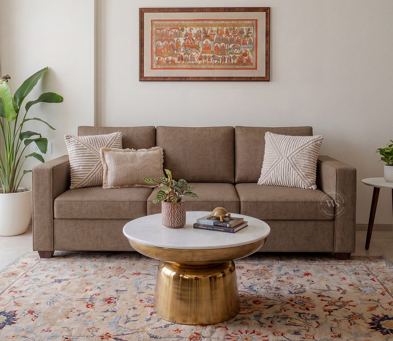 Albus 3 Seater Fabric Sofa (Sand Brown)