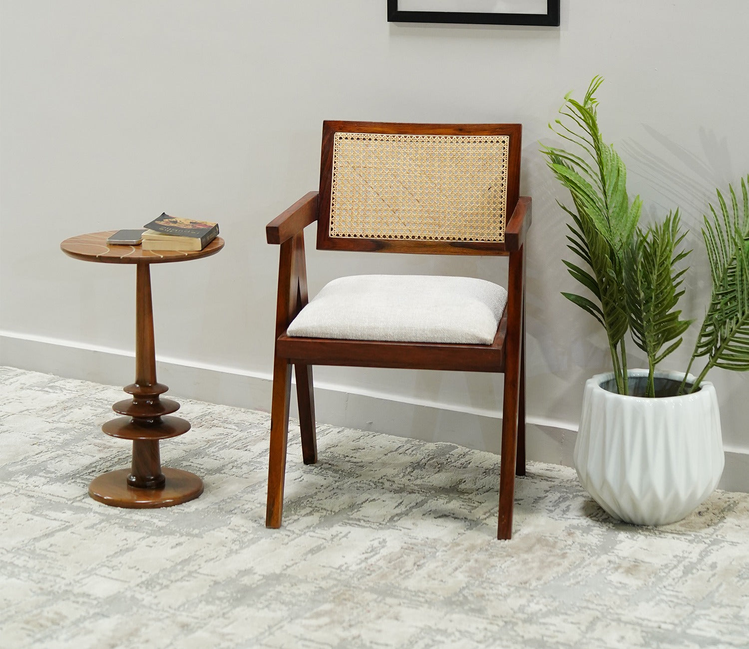 Siegler Sheesham Wood Cane Arm Chair (Honey Finish)