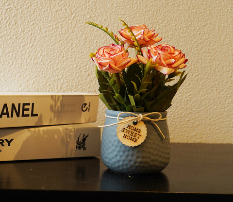 Artificial Flower With Ceramic Pot (Grey)