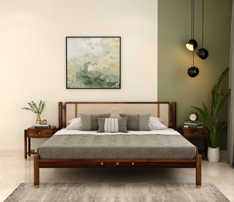Sarthi Sheesham Wood Bed Without Storage (King Size, Teak Finish)