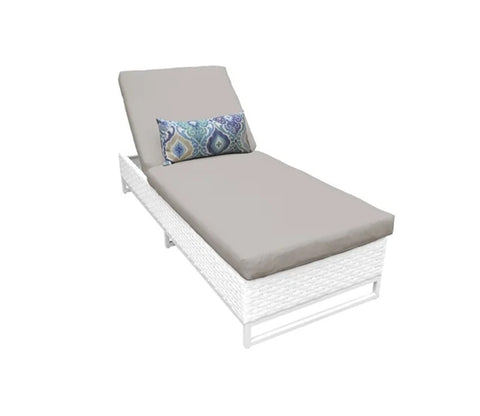 White Adjustable Outdoor Patio Lounger With Grey Cushions