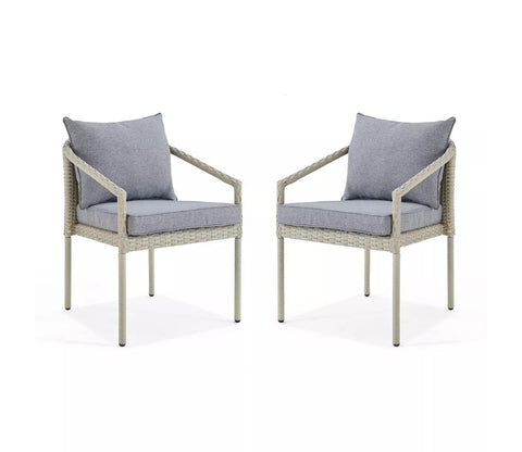 Silver Grey Rattan And Wicker 4 Seater Patio Set With Table And Grey Cushions