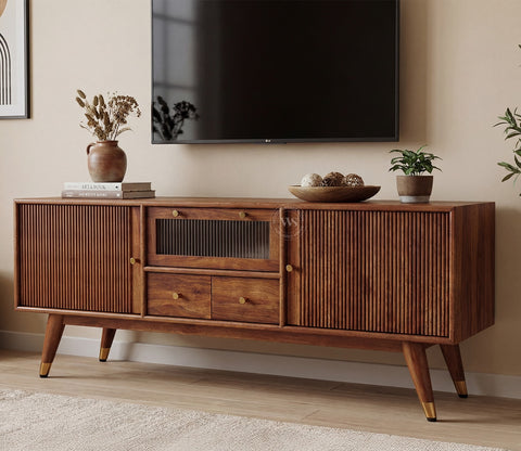 Hamona Premium Mango Wood TV Unit with Drawers And Cabinets (Teak Finish)