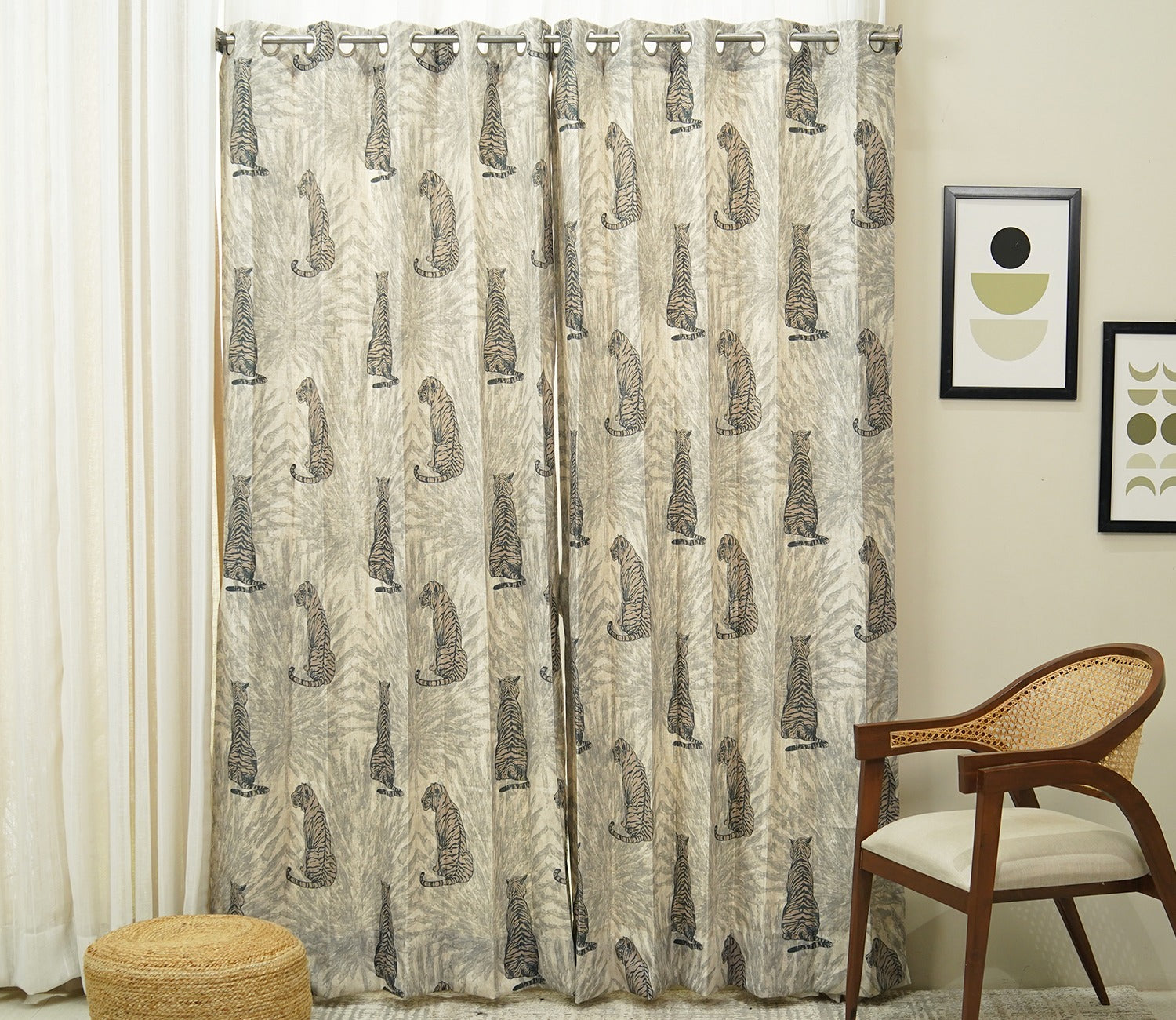Leopard Print Light-Filtering Door Curtains Set of 2 (Grey, 7 Feet)