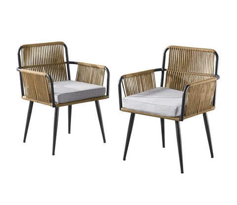 Beige Rope 2 Seater Chair Set With Grey Cushions