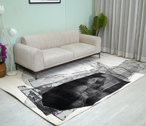 Bergen Black and White Abstract Pattern Carpet  (11 x 7 Feet)