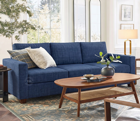 Albus 3 Seater Fabric Sofa (Cotton, Iris Blue)