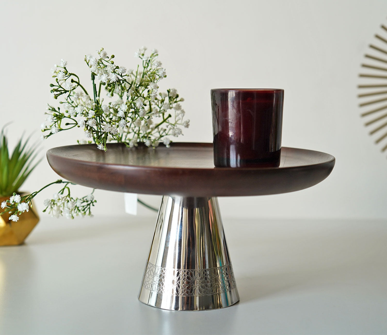 Ranier Wooden Serving Plate with Metal Base