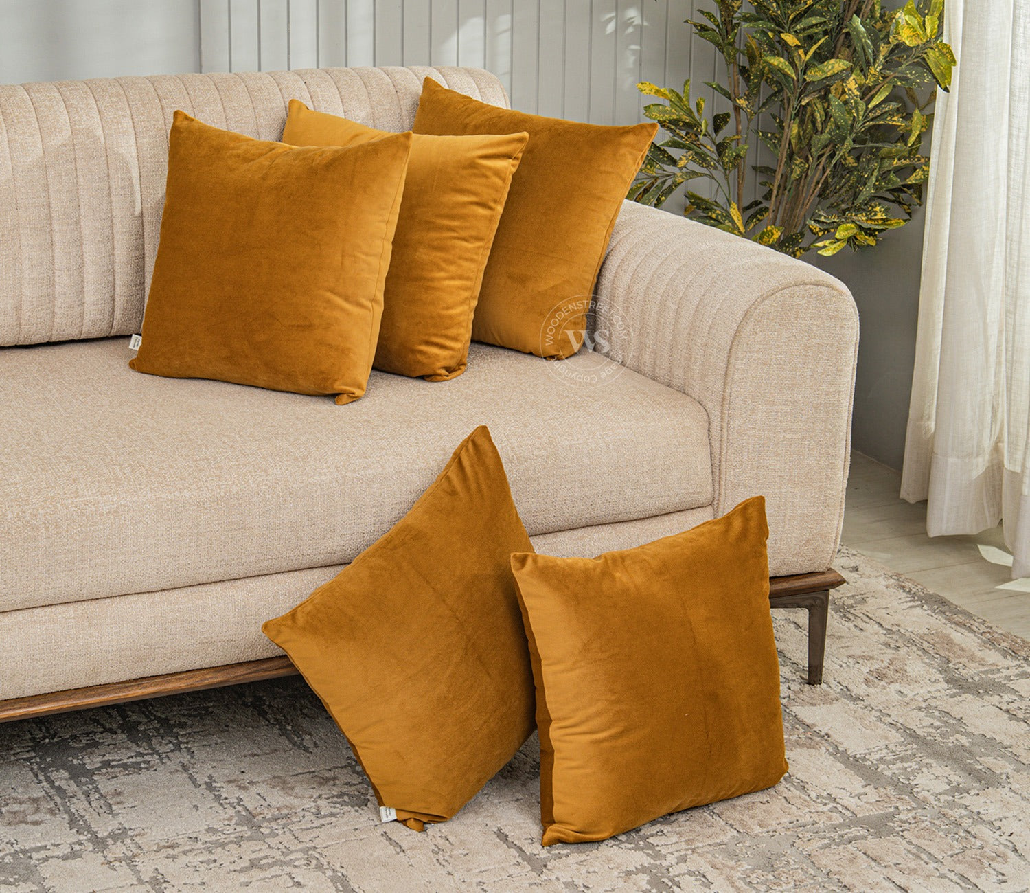 Cupid Velvet Cushion Cover - Pack of 5 (16 x 16 Inches, Chestnut Brown)