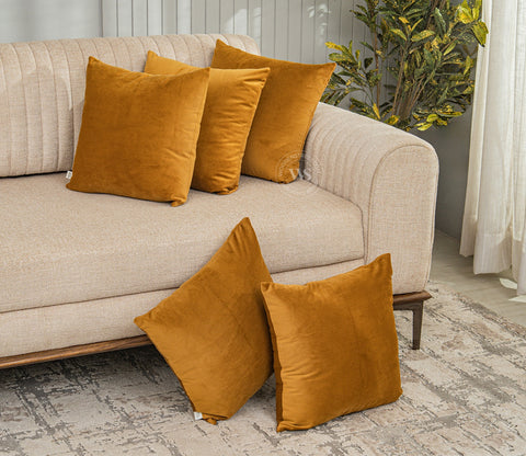 Cupid Velvet Cushion Cover - Pack of 5 (16 x 16 Inches, Chestnut Brown)