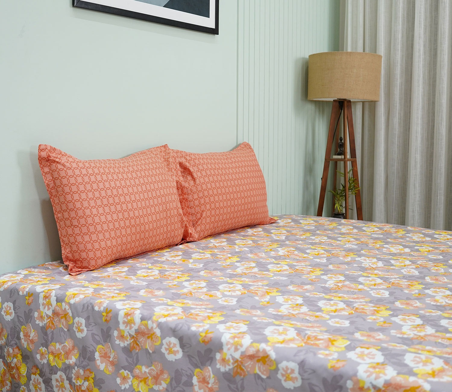 Blossom Celebration Queen Size Bedsheet (Orange)
