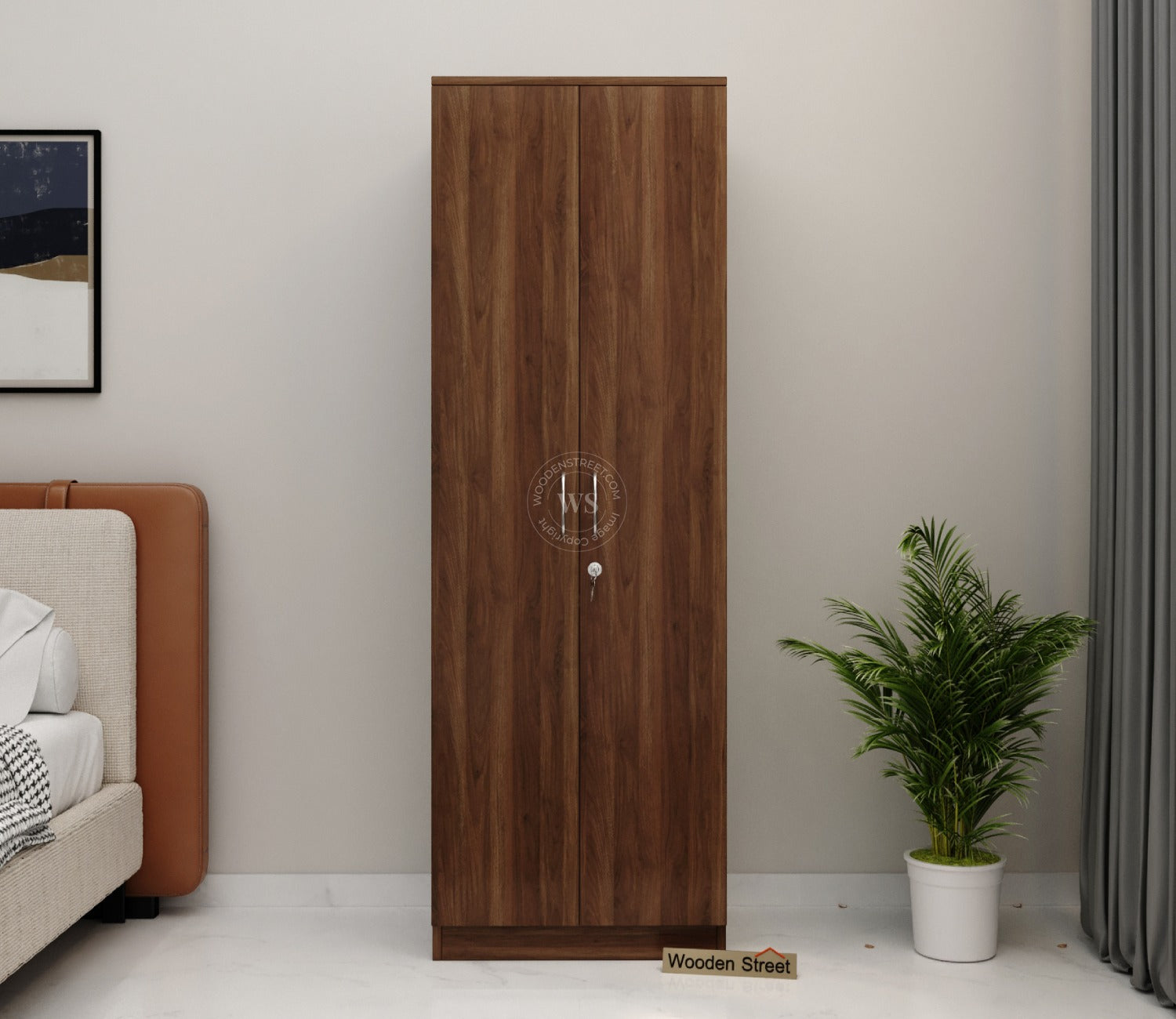Lillian 2 Door Wardrobe with Shelves (Columbian Walnut Finish)