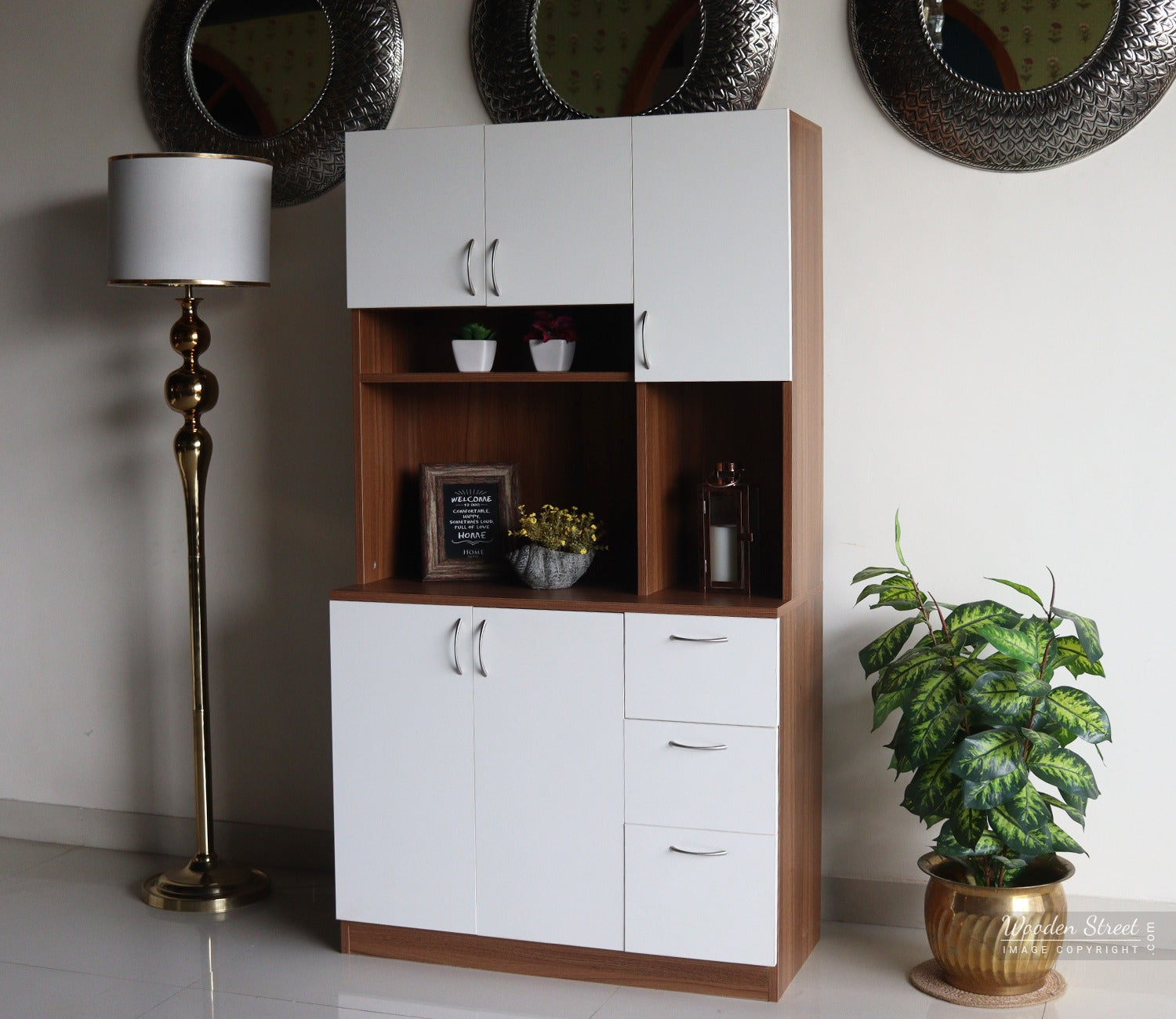 Piero Kitchen Cabinet (Exotic Teak-Frosty White Finish)