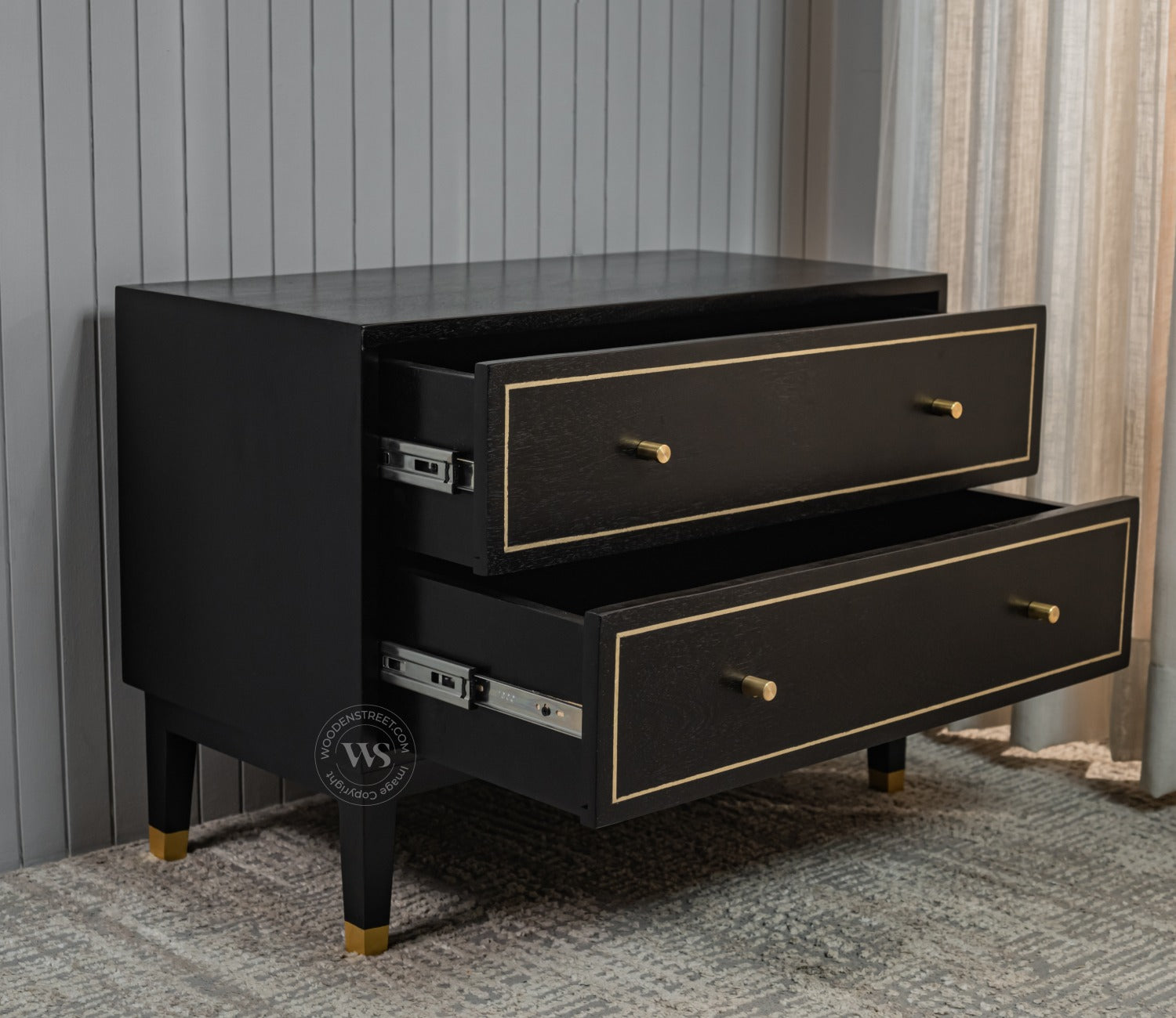 Royce Mango Wood 2 Chest of Drawers (Black Finish)