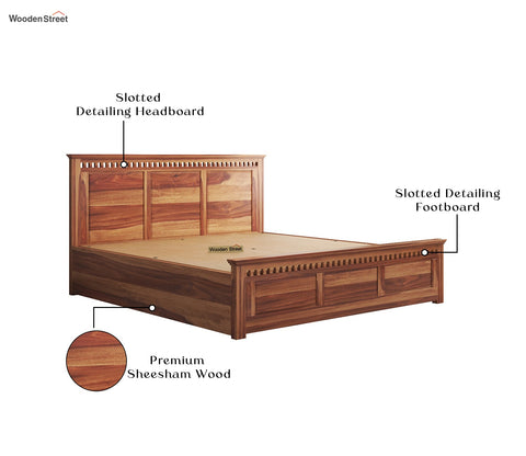 Adolph Sheesham Wood Hydraulic Storage Bed (King Size, Honey Finish)
