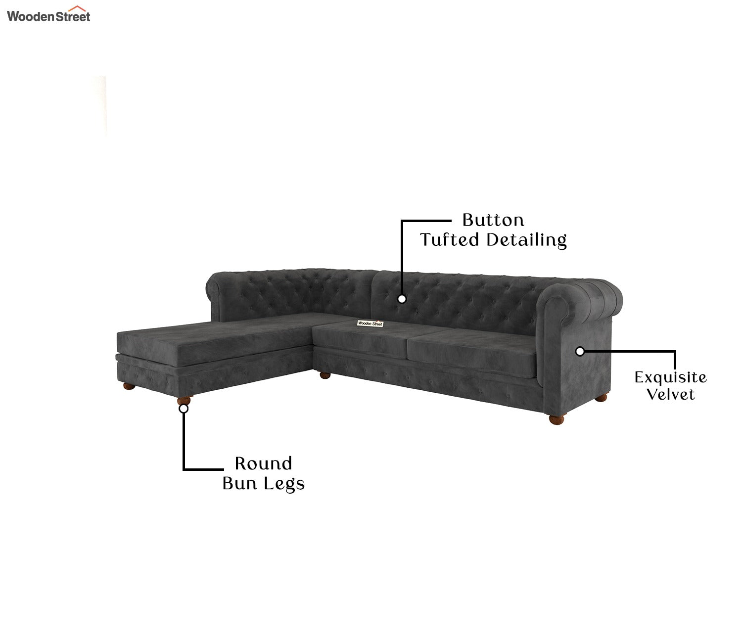 Henry L - Shape Left Aligned Corner Sofa (Velvet, Graphite Grey)