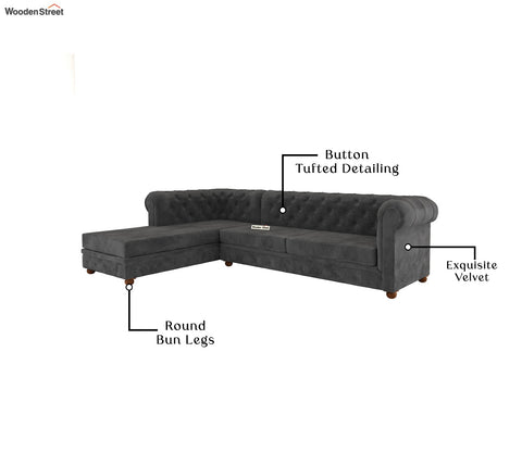 Henry L - Shape Left Aligned Corner Sofa (Velvet, Graphite Grey)