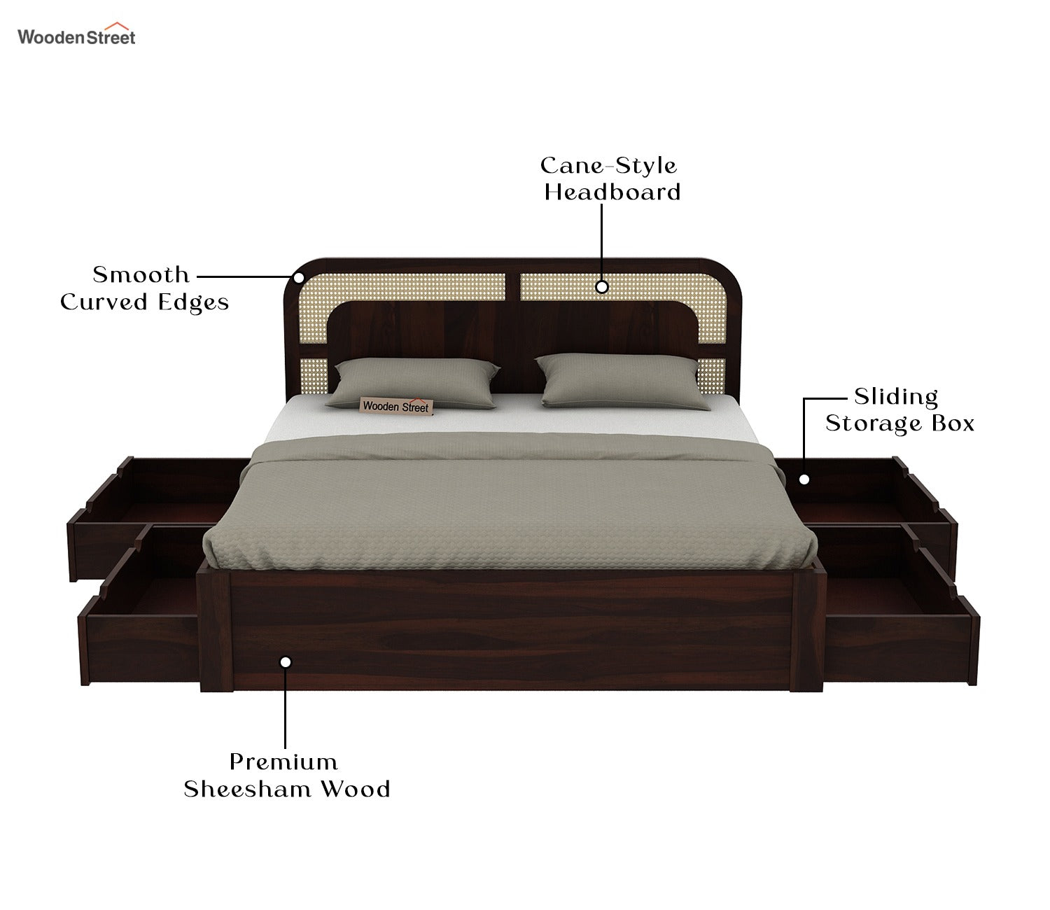 Emalyn Bed With Storage (Queen Size, Walnut Finish)