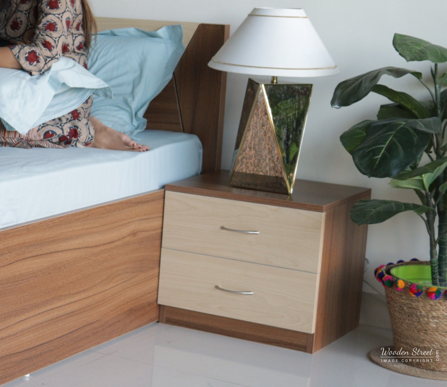 Carmen Bed Side Table (Exotic Teak - Ice Beech Finish)