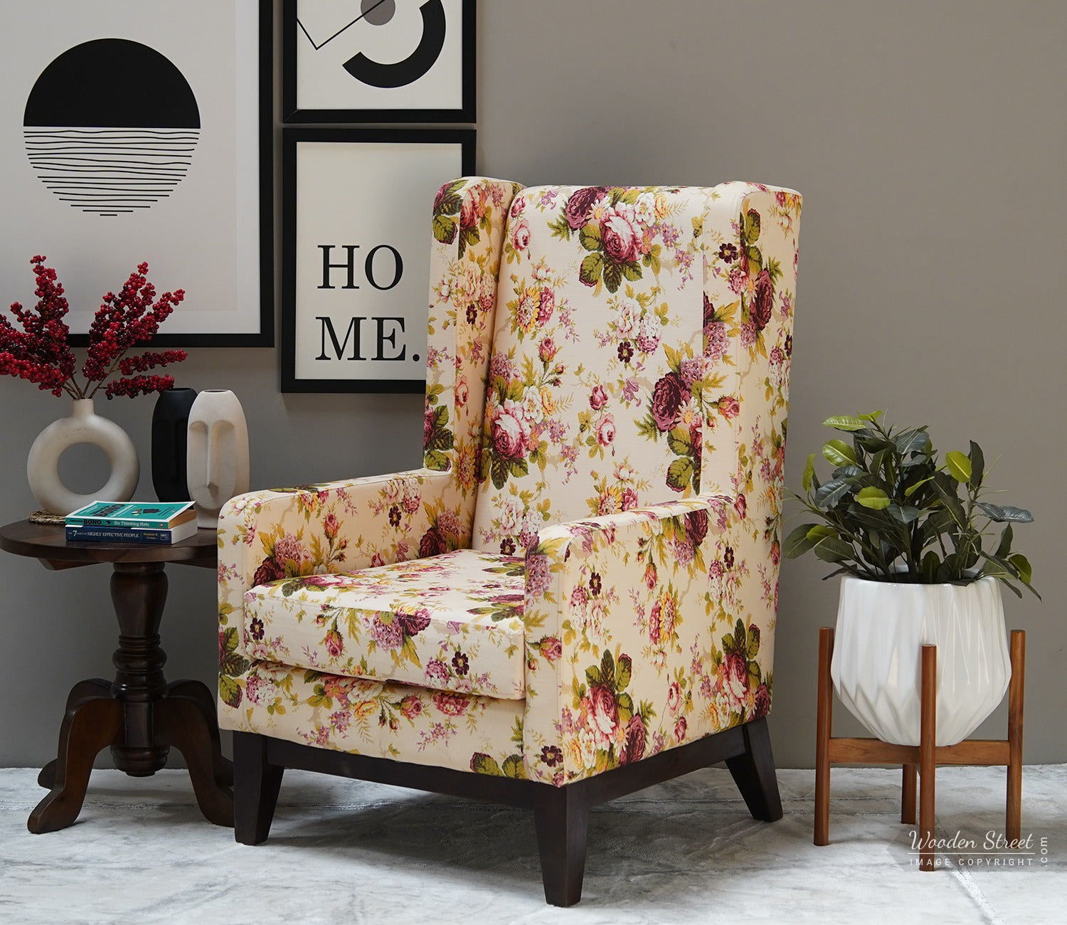 Joan Wingback Chair (Fabric, Cream Blossom)