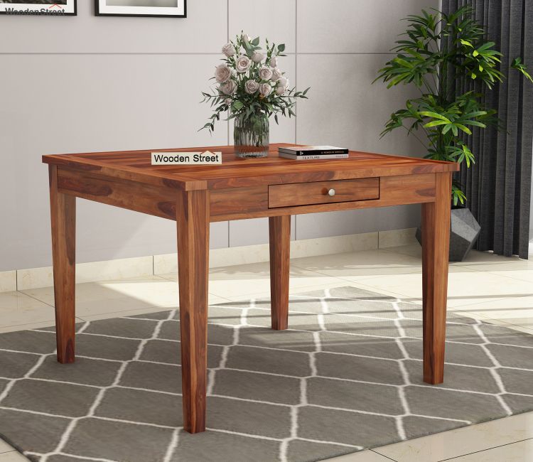 Mcbeth 4 Seater Dining Table With Storage (Honey Finish)