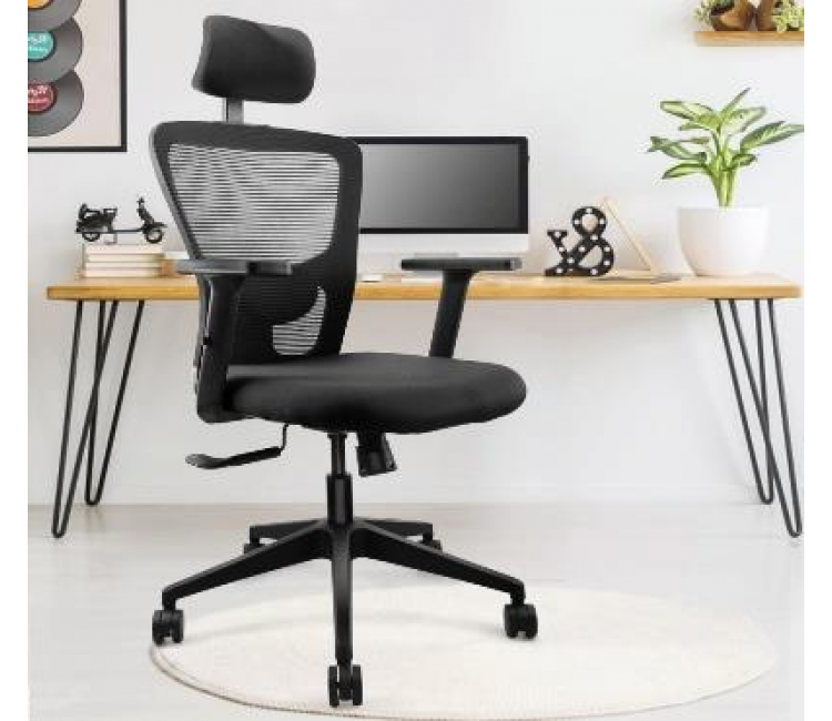 High Back Office Chair With Breathable Mesh Fabric and Adjustable Lumbar Support
