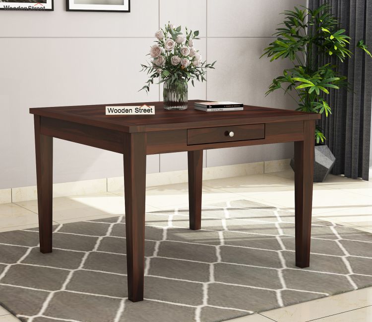Mcbeth 4 Seater Dining Table With Storage (Walnut Finish)