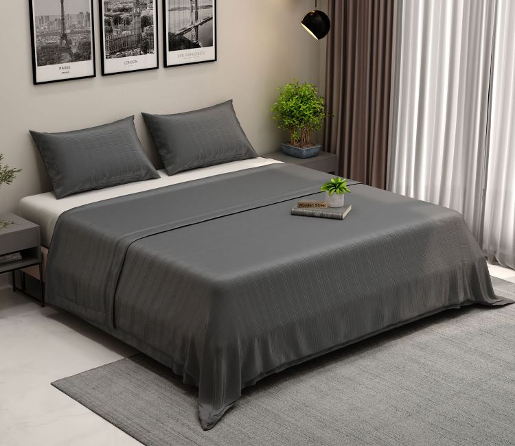 Vegan Dobby Organic Bamboo King Size Bed Sheet with 2 Pillowcases (Charcoal Grey)