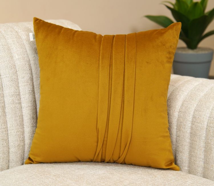 Caro Velvet Pleated Cushion Cover - Pack of 1 (16 x 16 Inches, Chestnut Brown)
