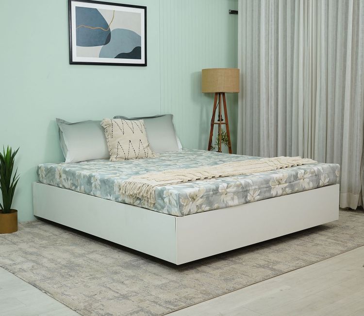 Blossom Flat Cotton Bed Sheet King Size with 2 Pillow Covers (Grey)