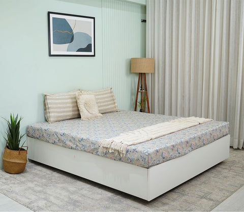 Mehrab Classic Printed King Size Bedsheet (Grey)