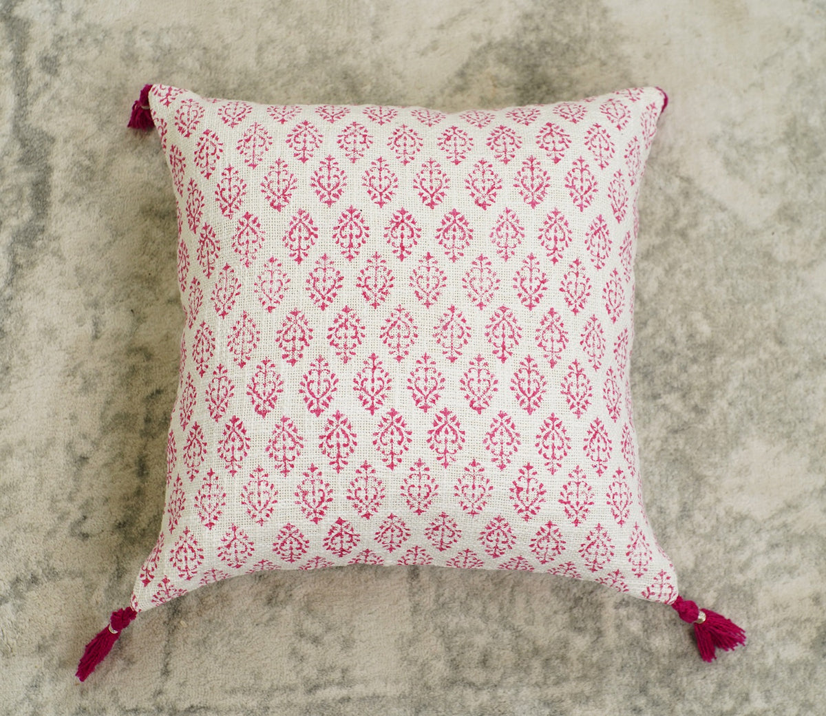 Hand Block Pattern 100% Cotton Cushion Cover Set of 1 (Pink, 18 x 18 Inch)