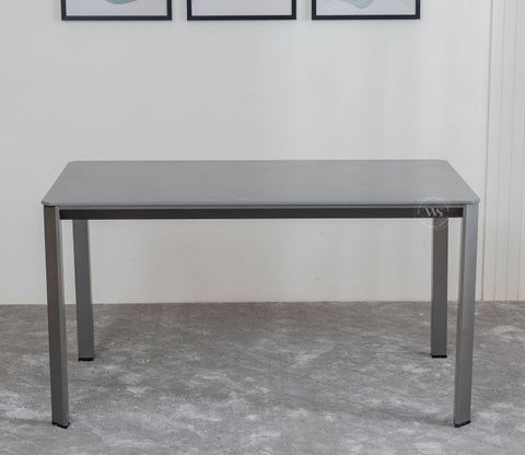Aeris 6 Seater Modern Dining Table & Artificial Marble Top (Black Finish)
