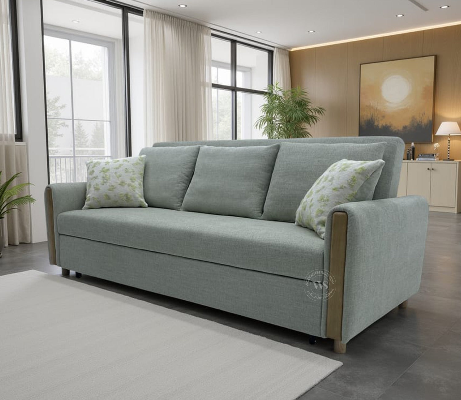Kairo Fabric Pull-Out Sofa Cum Bed with Under Seat Storage (Grey)