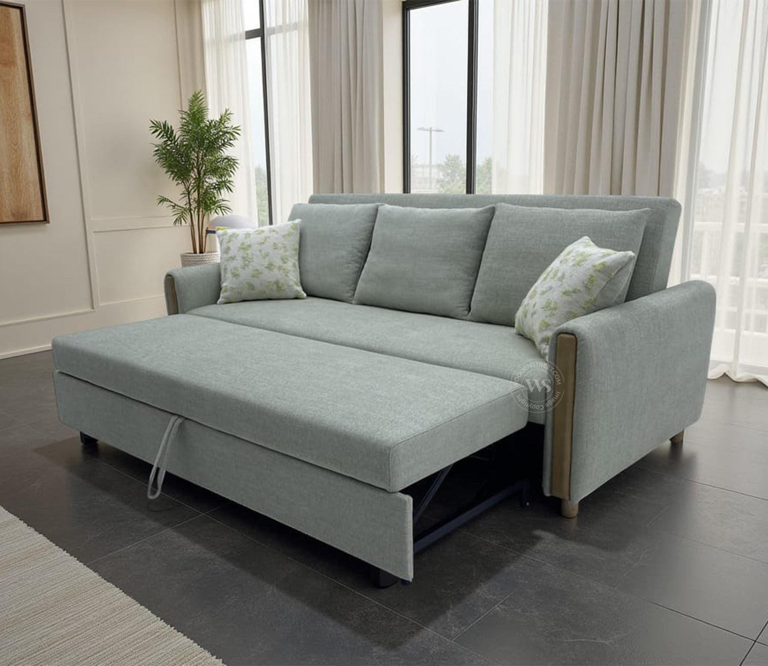 Kairo Fabric Pull-Out Sofa Cum Bed with Under Seat Storage (Grey)