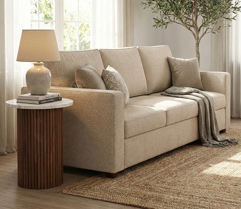 Albus 3 Seater Fabric Sofa (Cotton, Jade Ivory)