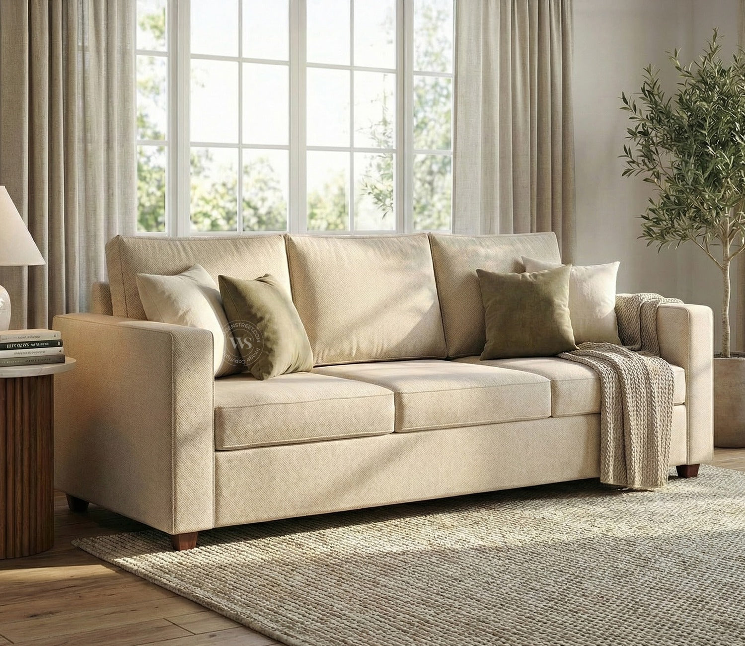 Albus 3+1+1 Seater Fabric Sofa Set (Cotton, Jade Ivory)
