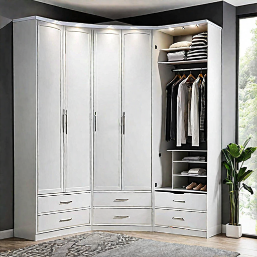 Trueliving 4 Door Corner White wardrobe Laminated Finish & PU Finish (6Ft *2Ft *9Ft -1828.8MM X 609MM X 2743.2MM)