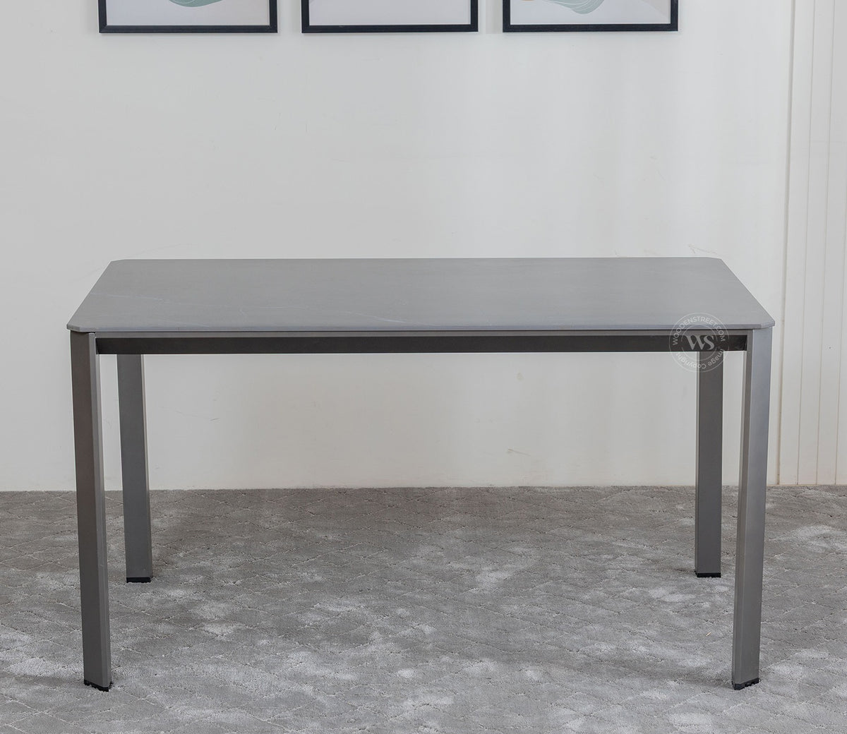 Aeris 6 Seater Modern Dining Table & Artificial Marble Top (Black Finish)