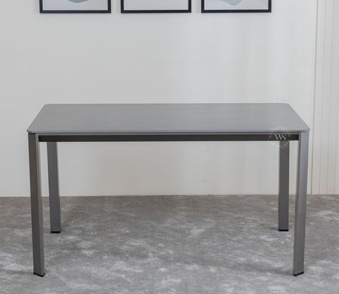 Aeris 6 Seater Modern Dining Table & Artificial Marble Top (Black Finish)