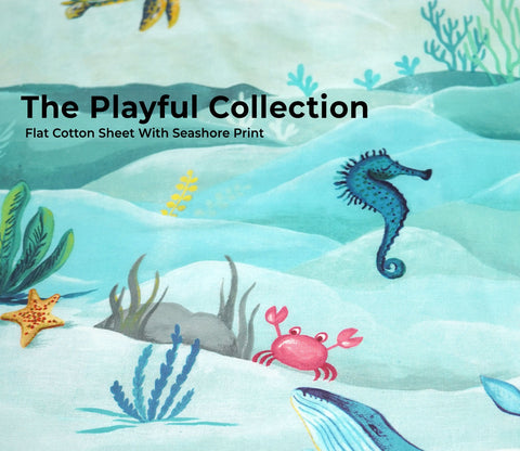 Seashore Flat Cotton Kids Bed Sheet King Size with 2 Pillow Covers