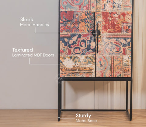 Mirella Modern Bar Cabinet with Textured Premium HDMMR Front (Patchwork Multi)