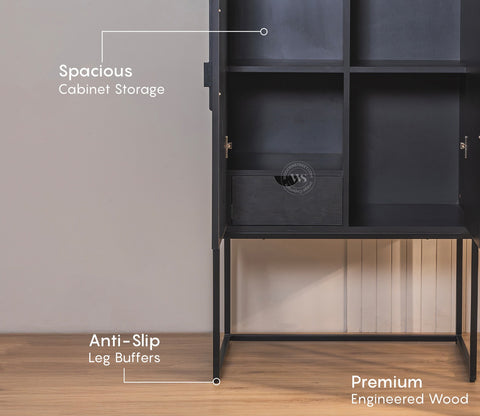 Mirella Modern Bar Cabinet with Textured Premium HDMMR Front (Patchwork Multi)