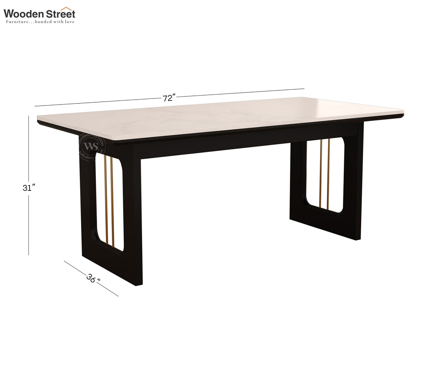 Kanak Designer 6 Seater Sheesham Wood Dining Table Set with Mishaan Quartz Top Table and Misha Chair (Black Finish)