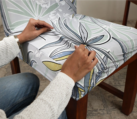Cassia Floral Printed Polyester Spandex 4 Piece Chair Cover (Grey)